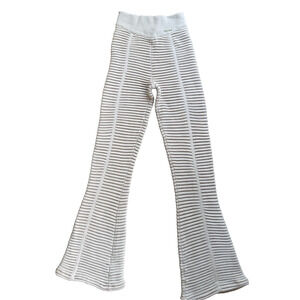 Maniere De Voir Ribbed Knit Flare Pants Cream Beige Bandage Bell Bottoms Size M